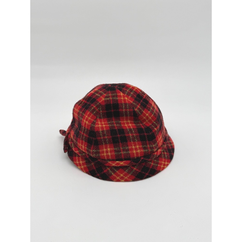Vintage Joseph Magnin Plaid Wool Newsboy Cap Red Tartan Driving Hat - Picture 4 of 8